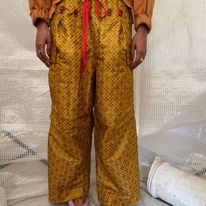Tigra Tigra Oversized Cargo Pants HAND-WOVEN SILK BROCADE, YELLOW/GOLD